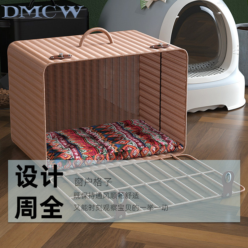 猫笼子便携外出猫包透气手提猫笼猫窝手工藤编四季通用遛猫包篮子