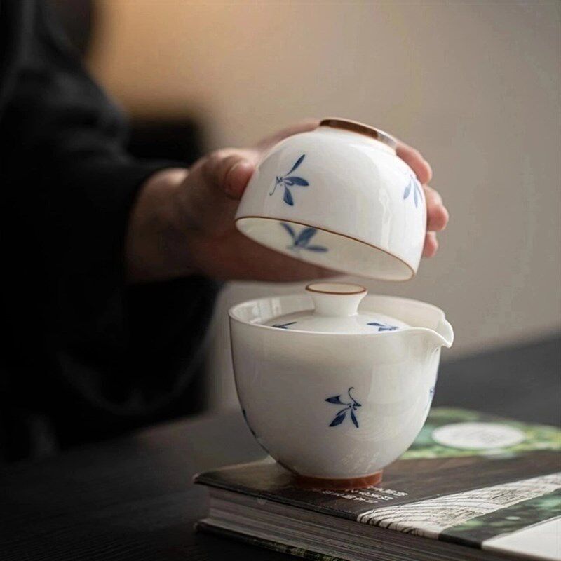 又左见右手绘蝴蝶兰花户外便携功夫旅行茶具套装家用泡茶杯快客杯
