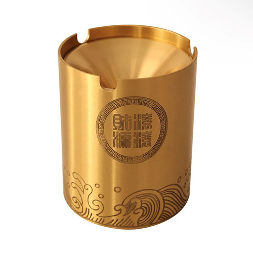 纯黄铜烟灰缸家用客厅金属轻奢创意个性公室防飞灰带盖烟灰缸摆