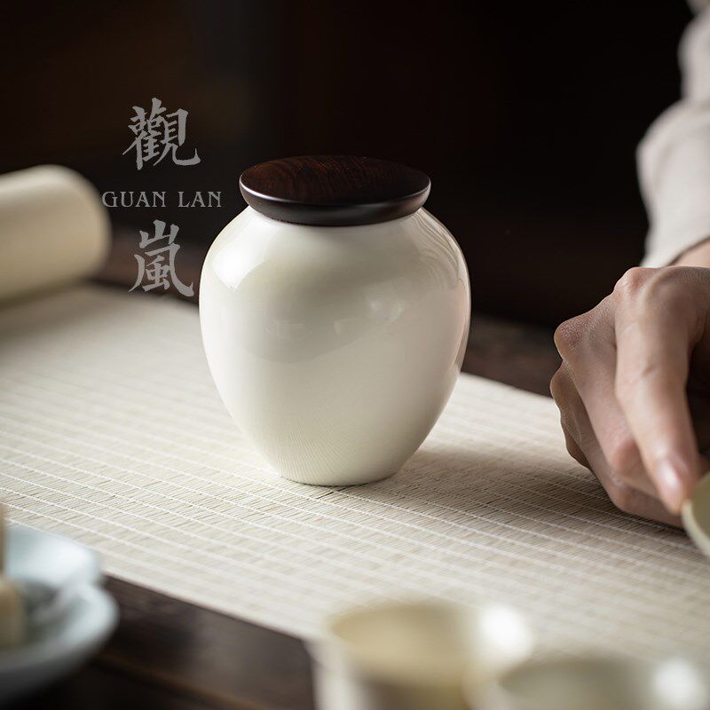 观岚复古青灰釉陶瓷茶叶罐干果密封罐中式家用存储罐茶仓醒茶盒罐