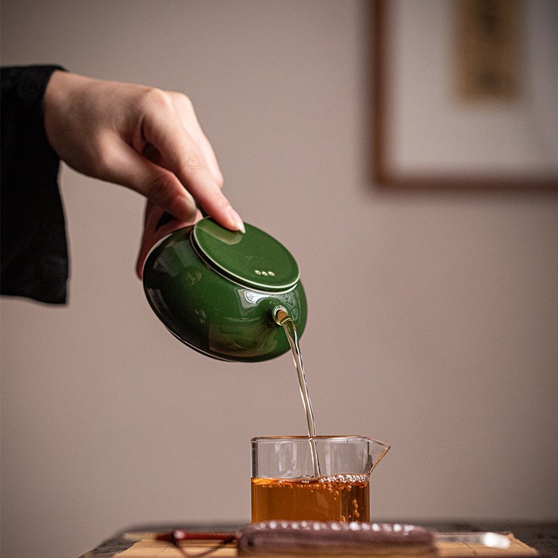 陶瓷单壶祖母绿茶壶复古手工过滤球家用普洱泡水壶功夫茶具泡茶壶