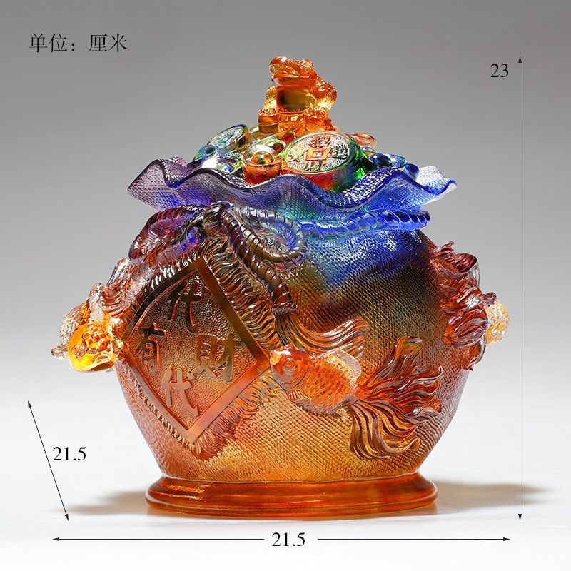 琉璃金蟾袋代代有财招财进宝聚宝盆前台开业乔迁高档礼品招财摆件