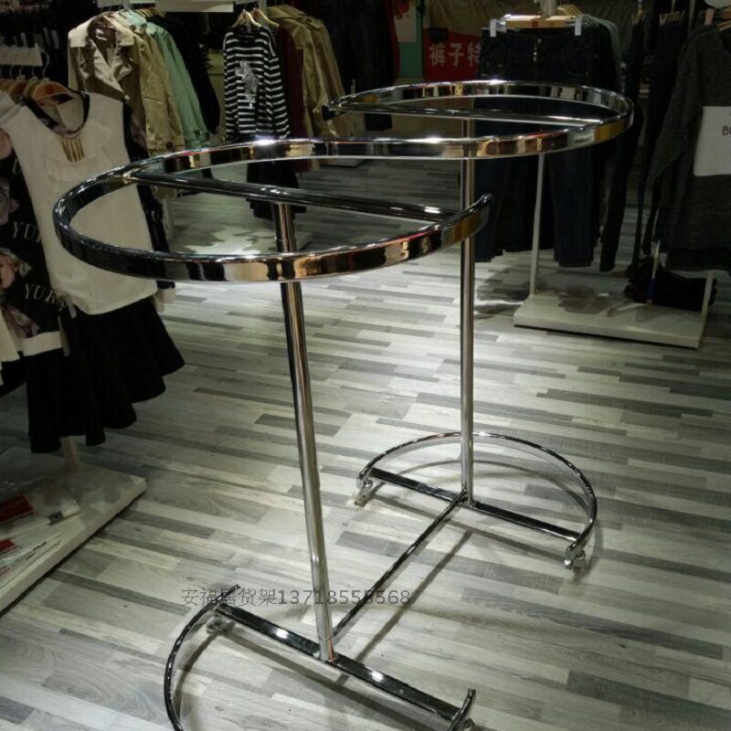 服装店中岛架落地不锈钢色展示架子男装女装店承重好能升高挂的多