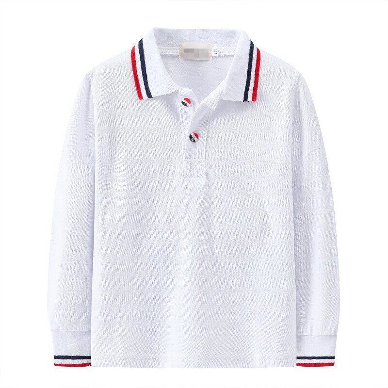 儿童白色t恤长袖男童女童翻领polo衫带领小学生校服班服定制大童