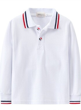 儿童白色t恤长袖男童女童翻领polo衫带领小学生校服班服定制大童