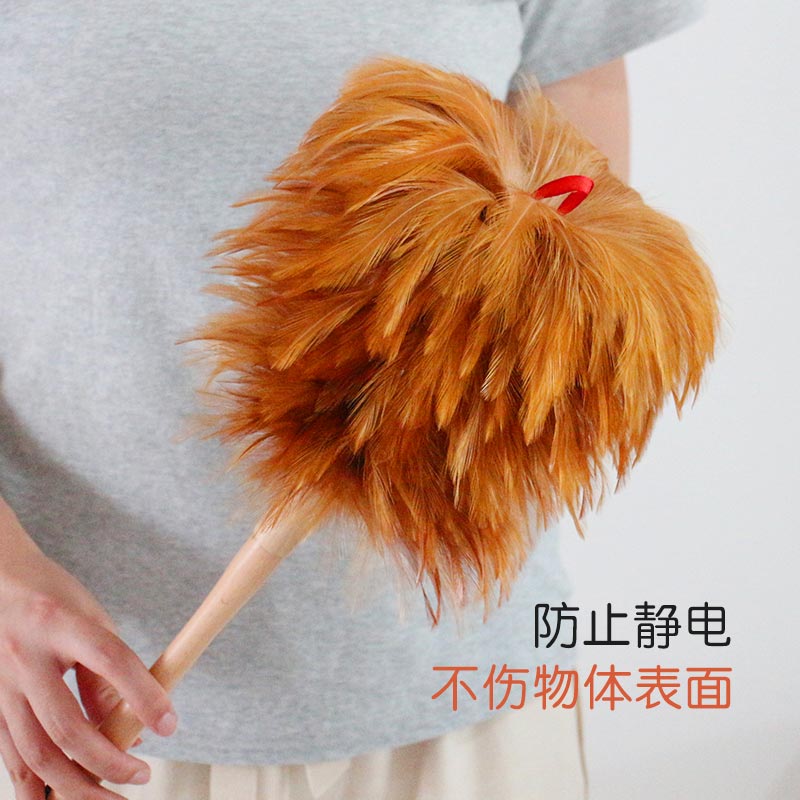榉木手柄原色鸡毛掸子家用除尘掸车用清洁扫灰神器防静电不掉毛掸