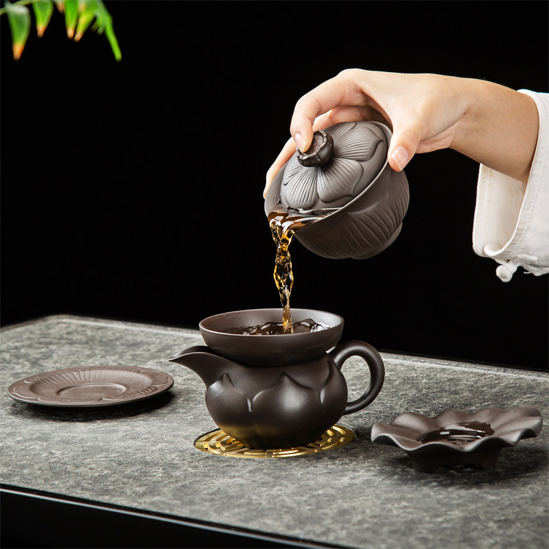 整套紫砂功夫茶具套装家用紫砂壶大容量茶壶茶杯茶道茶洗盖碗茶罐
