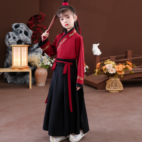 儿童古装国学服女童幼儿园中国风汉服中小学生成长礼花木兰表演服