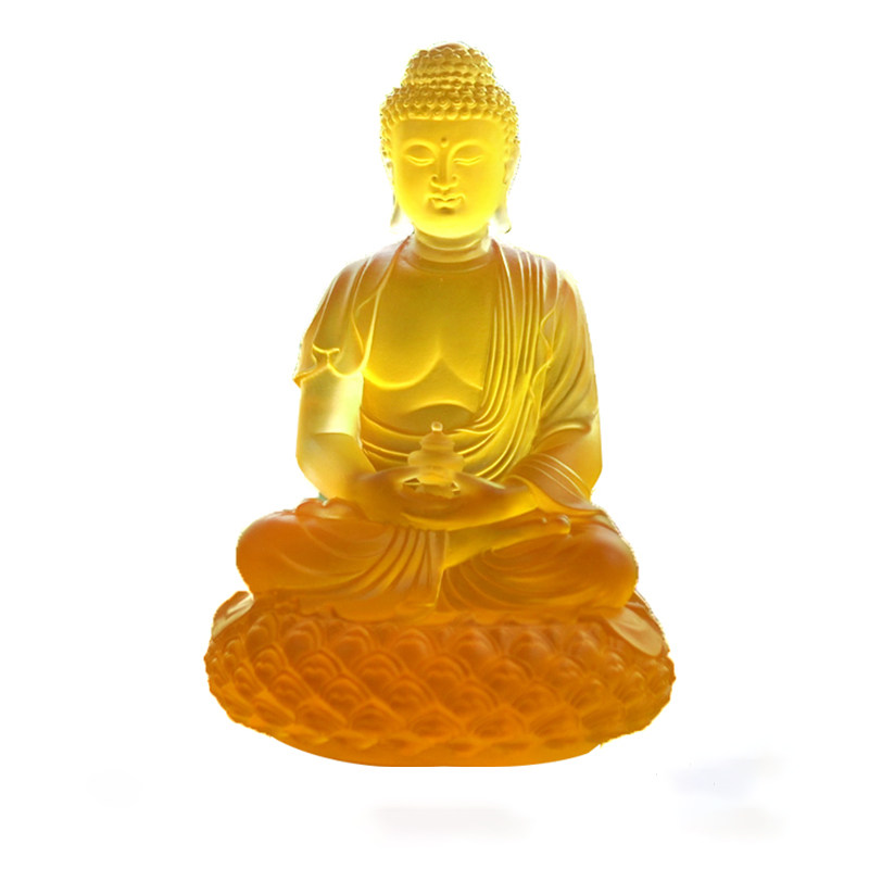 半手工古法真琉璃黄色药师佛供奉家用客厅摆件莲花底座礼盒工艺品
