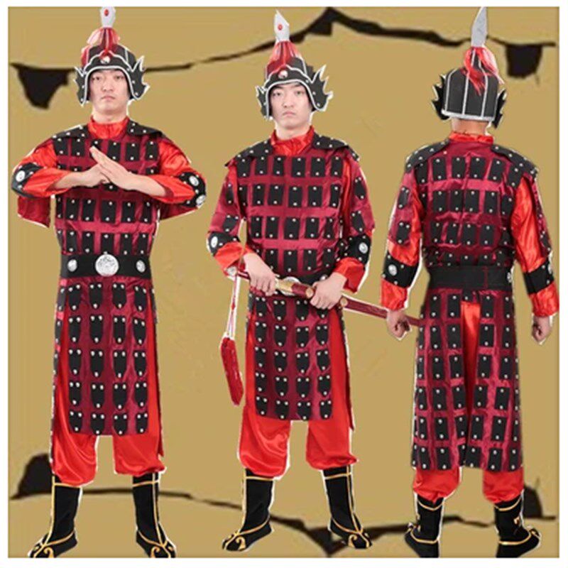 古装盔甲演出服将军汉服舞台服古代士兵服装男女红色影视戏曲包邮