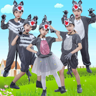 大灰狼儿童演出服动物表演狼来了幼儿连体大灰狼表演卡通话剧服装