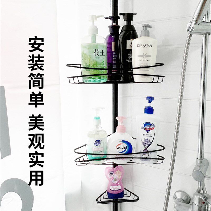 默玛免打孔顶天立地浴室卫生间三角置物架可伸缩厨房收纳用品神器