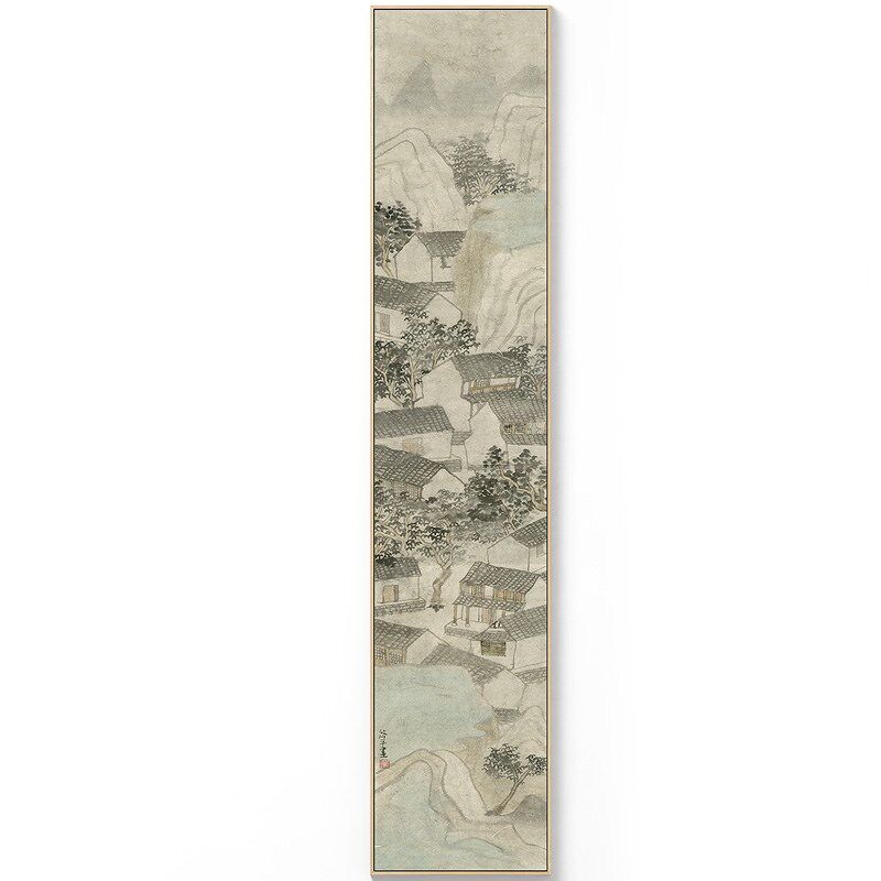 定制 书店加长竖版艺术玄关装饰画 酒店楼梯挂画新中式