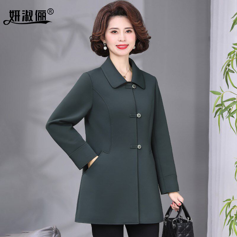 妈妈春装风衣女中长款2025新款洋气时尚高贵50岁中老年人绿色外套