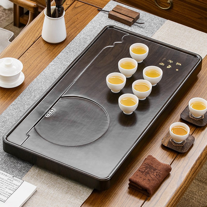 中式茶盘整块仿实木黑檀茶托茶海排水潮汕简约客厅办公室高档茶台