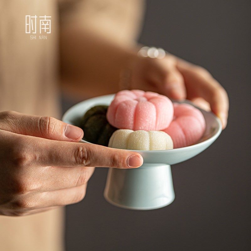 中式玉兔高脚盘陶瓷中秋月饼盘商用定做茶点盘精致点心糕点盘子