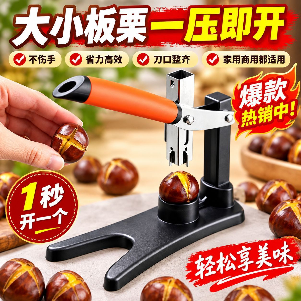 新款栗子板栗开壳开口不锈钢炒栗子专用十字脱壳机剥生开皮神器R