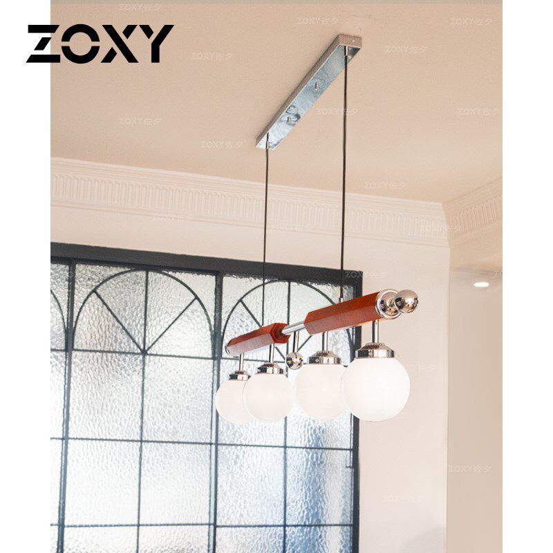 zoxy 一字长条餐厅吊灯 法式复古实木中古风设计师轻奢餐桌吧台灯