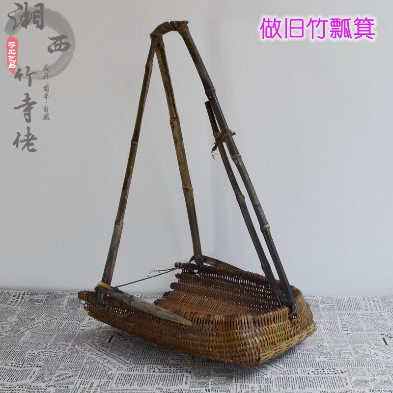 手工竹编做旧簸箕有提手竹筲箕家用装菜收纳篮子饭店装饰摆设包邮