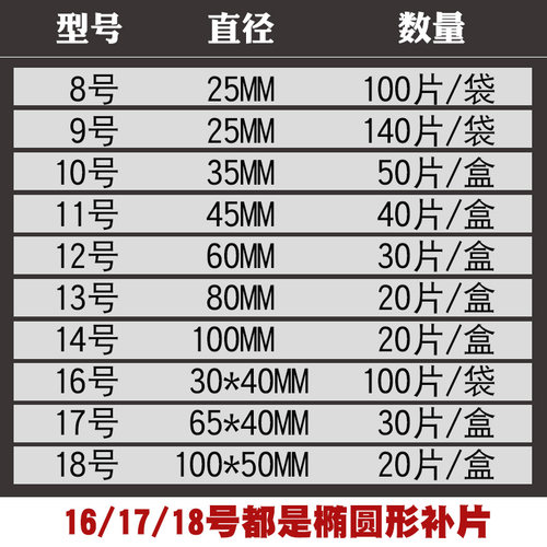 泰克补片8 10 11 12 13号内胶片汽车冷补轮胎真空胎工具补胎胶水