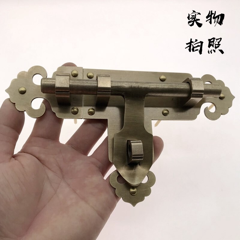 门栓明装插销中式仿古纯铜大门锁扣复古左右木门闩门扣门销子包邮
