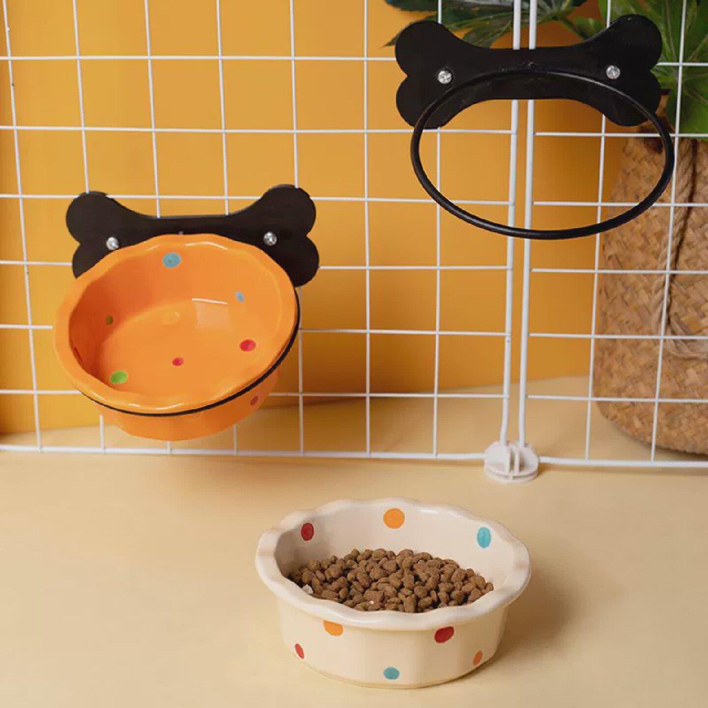 悬空猫碗陶瓷挂笼斜口宠物食盆固定猫咪饭碗粮碗悬挂倾斜喝水粮盆