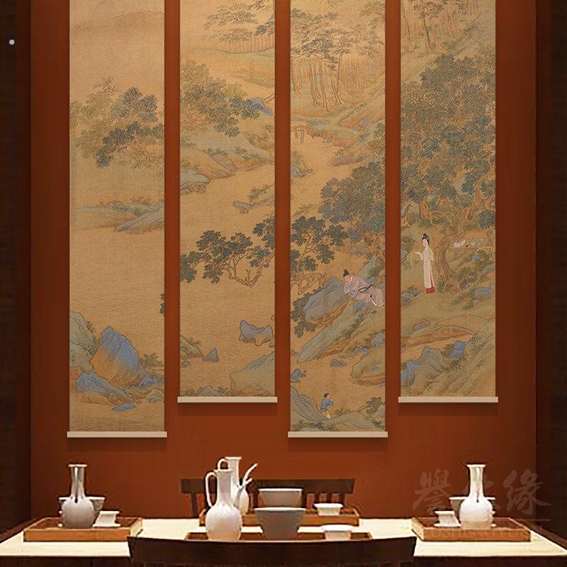 仇英南华秋水新中式挂轴画书房客厅装饰画茶室饭厅明清古画墙壁画