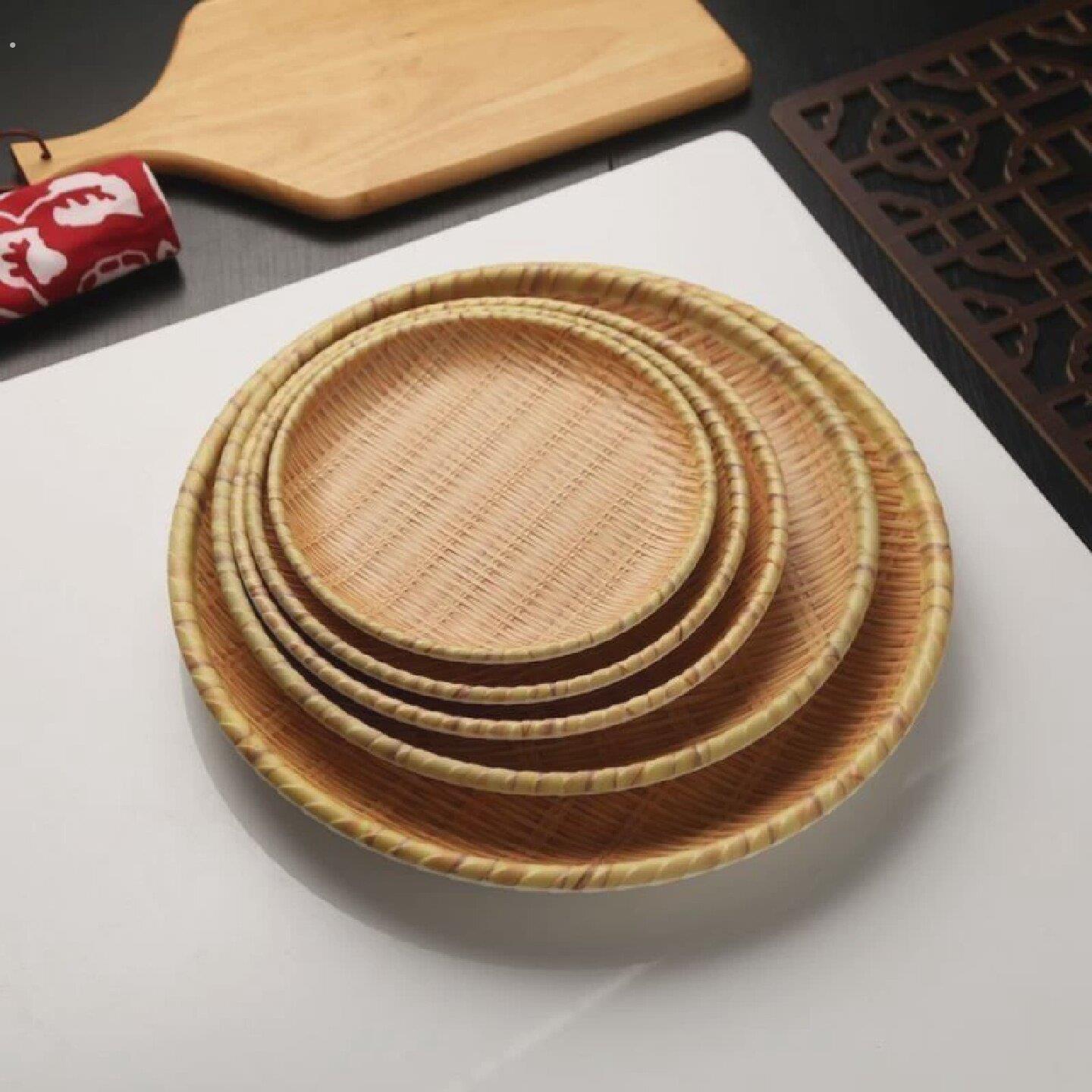 新款实用烙饼筐放馒头的竹筐烧饼专用筐竹筐摆盘仿藤编织点心盘子