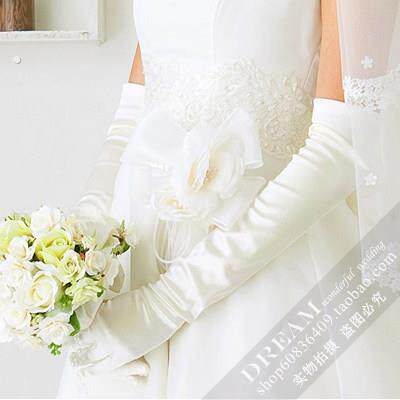 简约新娘婚礼缎面长款香槟色婚纱手套黑色红色表演出宴会礼服手套