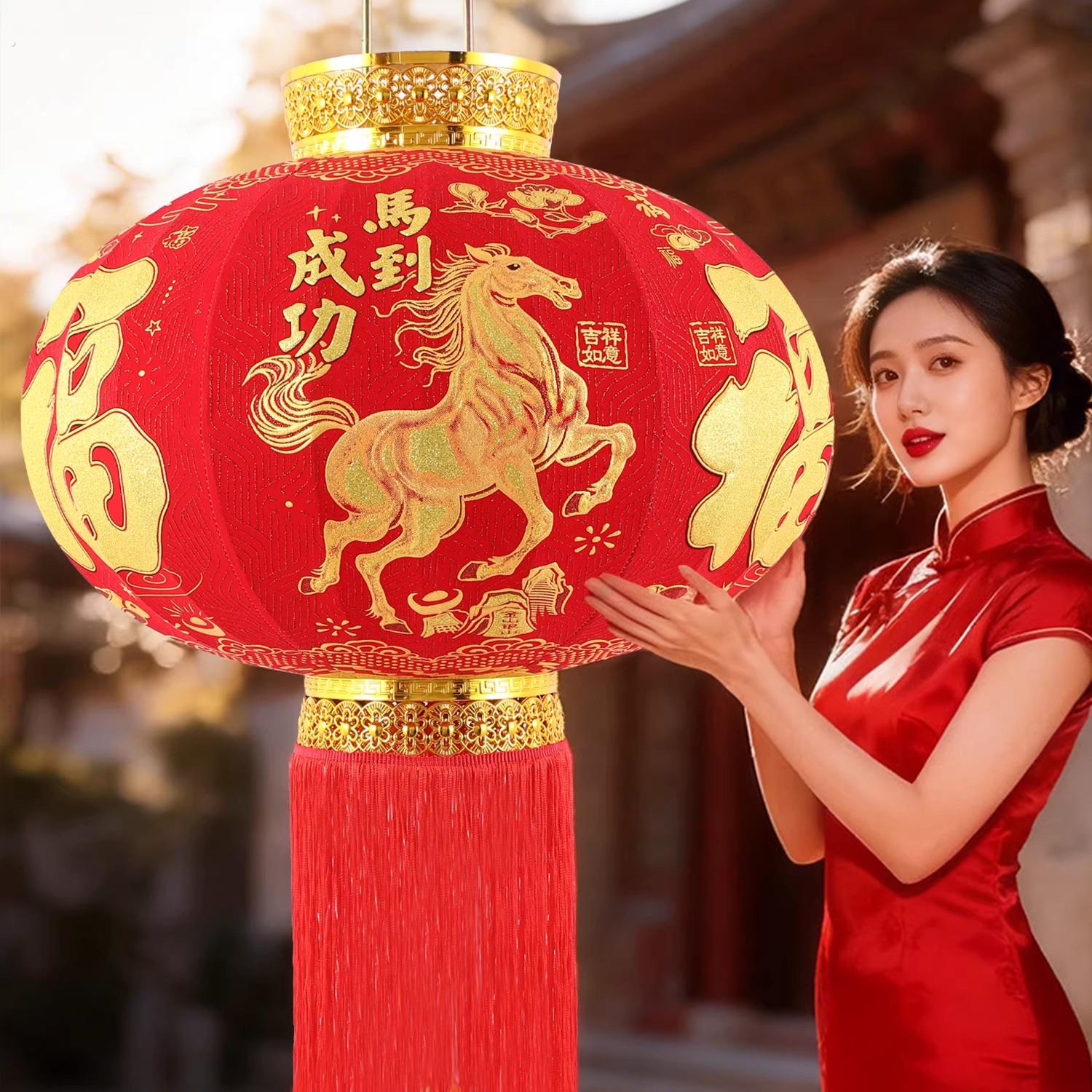 绒布大红灯笼一对2026马年新款春节过年户外阳台自建房大门口装饰