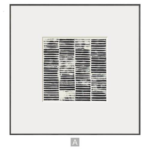 现代高级几何抽象挂画酒店样板间装饰画客厅墙组合正方形黑白壁画