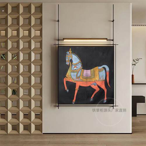 现代抽象艺术装饰画高级感意式极简玄关挂画带灯客厅背景墙吊杆画
