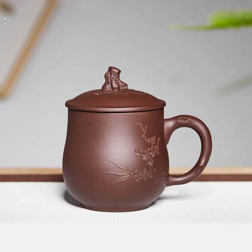 宜兴原矿紫泥紫砂杯盖杯办公室茶杯功夫茶道杯个人专用泡茶杯单杯