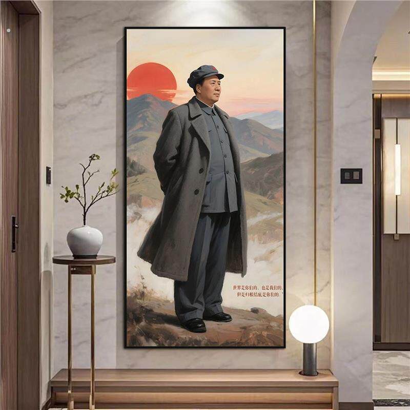 毛席像墙画风教念桌厅堂电视柜框毛注席挂画爷书法饰注气景择国面