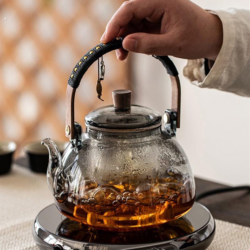 茶道高端手工煮茶器玻璃煮茶壶电陶炉家用茶具小型养生煮茶炉套装