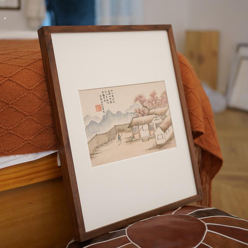 山水画新中式装饰画实木框装裱水墨日式卧室客厅餐厅民宿风景挂画