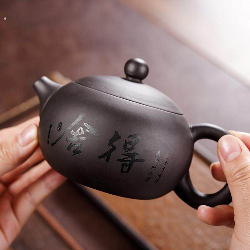紫砂西施壶家用泡茶壶单壶半手工中式复古刻字功夫茶具高档礼盒装