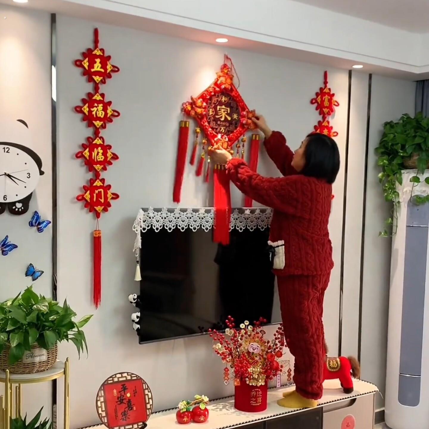 桃木中国结挂饰客厅高档电视背景墙装饰点缀入户玄关大号福字挂饰
