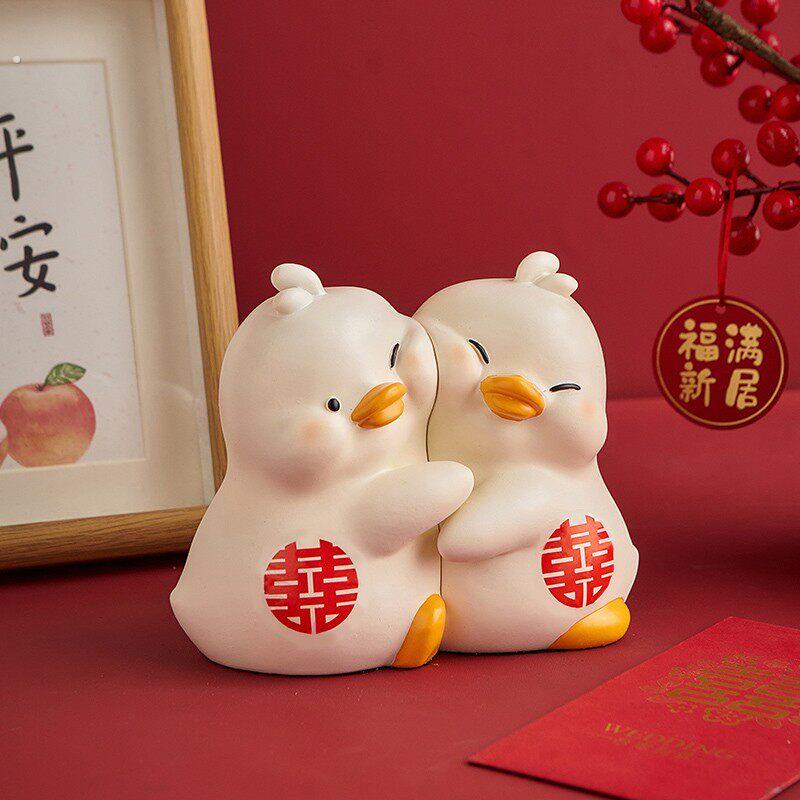 创意小鸭子树脂桌面摆件结婚礼物新婚装饰品喜庆祝福