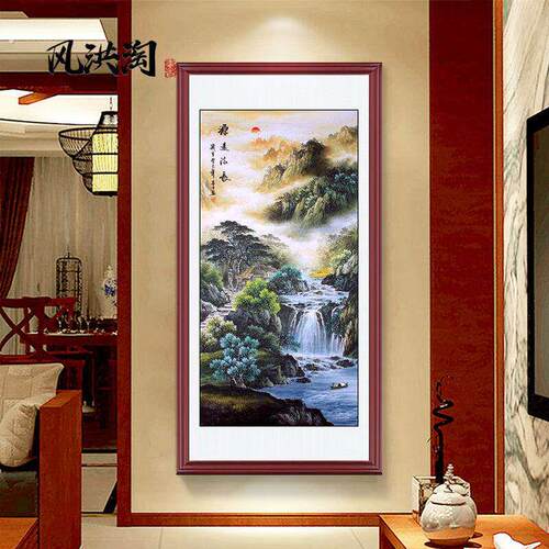 入户进门玄关画寓意山水画新中式流水生财挂画走廊过道装饰画国画