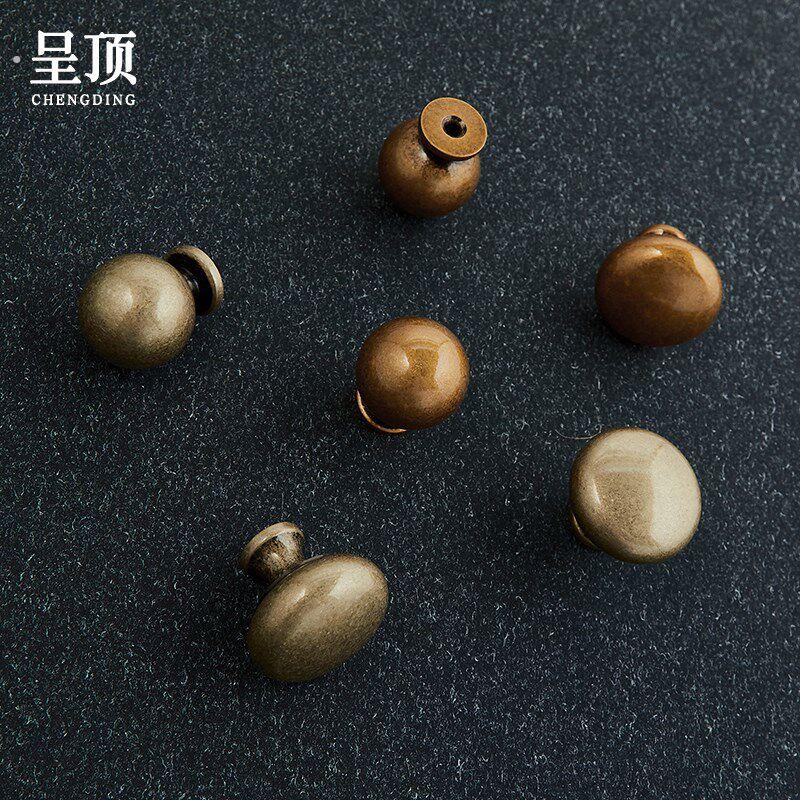 呈顶古铜色黄铜圆形柜门拉手抽屉衣柜门橱柜厨房法式欧式单孔把手