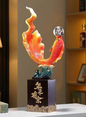 爆款入门玄关造景年年有余装饰摆饰客厅电视柜旁大号新中式树脂工