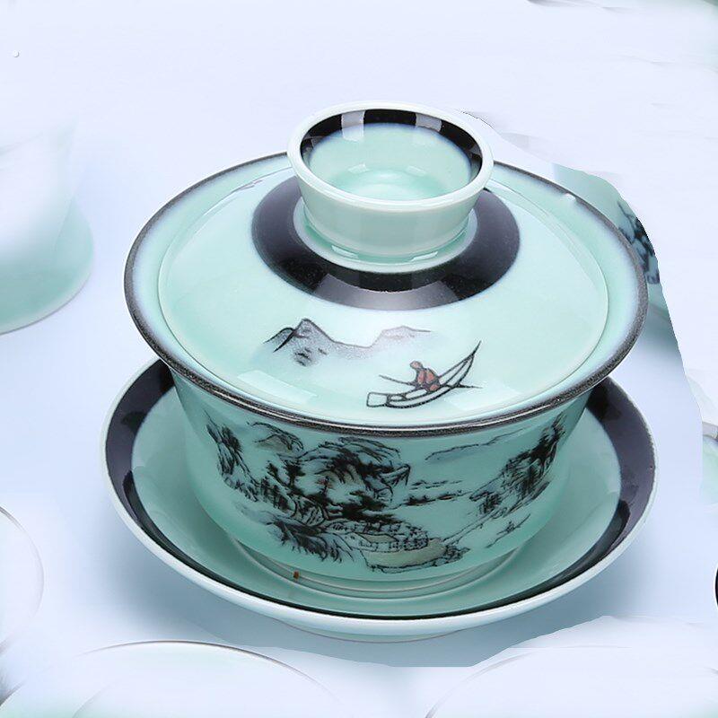 爆款陶瓷茶具配件茶海茶壶长嘴壶家用泡茶器绿釉茶漏茶托单个公道