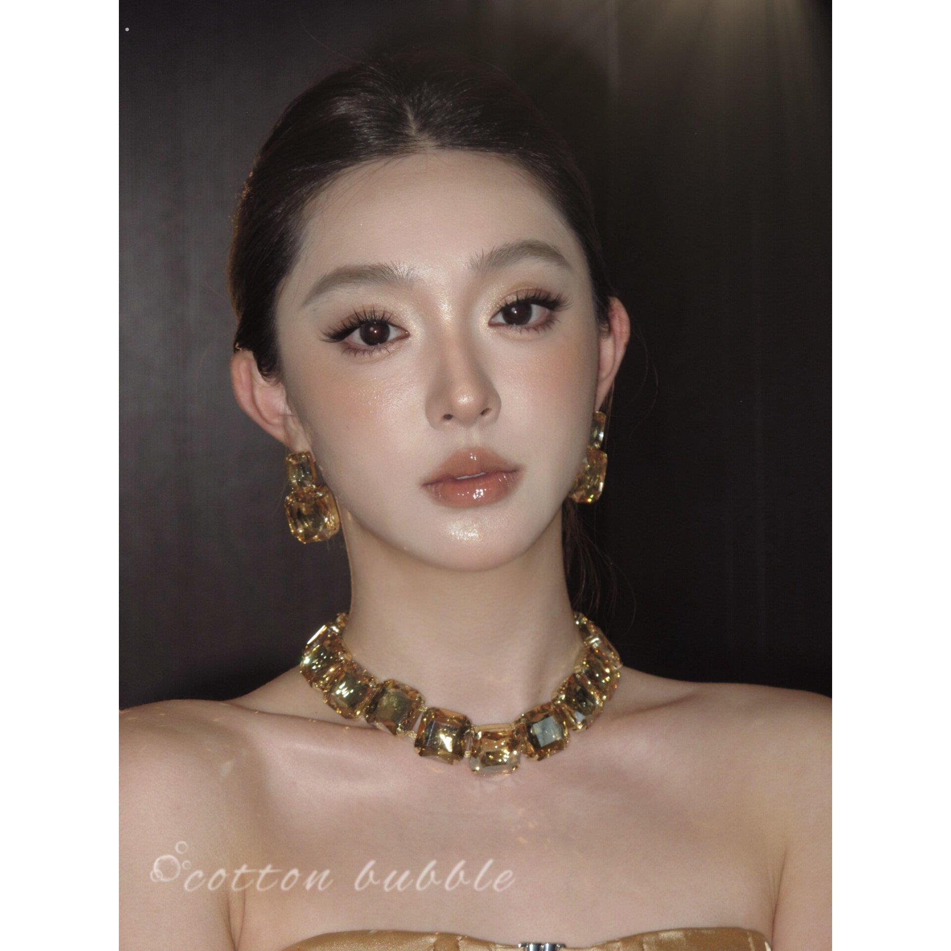 欧美夸张方形项炼耳环套装女轻奢高级感晚礼服配饰锁骨炼新娘颈炼
