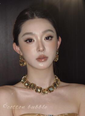欧美夸张方形项炼耳环套装女轻奢高级感晚礼服配饰锁骨炼新娘颈炼