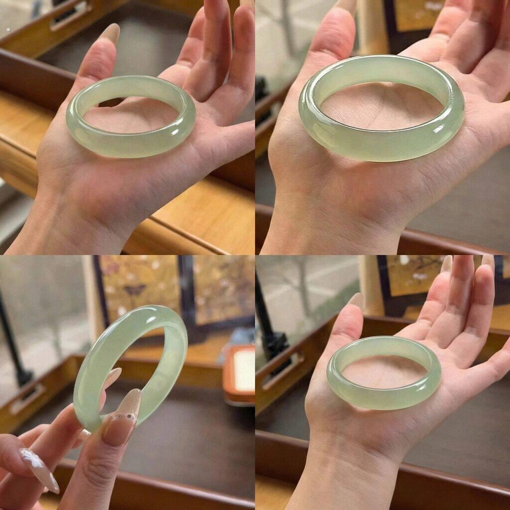 天然东陵玉手镯菠菜绿东陵玉手镯气质女款玉石百搭玉镯精美送妈妈