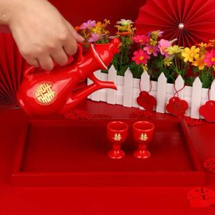 结婚婚庆陪嫁用品敬酒壶一套婚礼新款新人交杯酒杯中式陶瓷敬酒杯