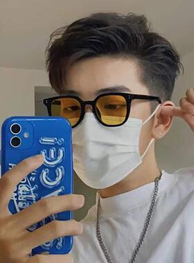 复古黑框茶色太阳眼镜男款开车防晒韩版橘黄色眼镜女变色近视太阳