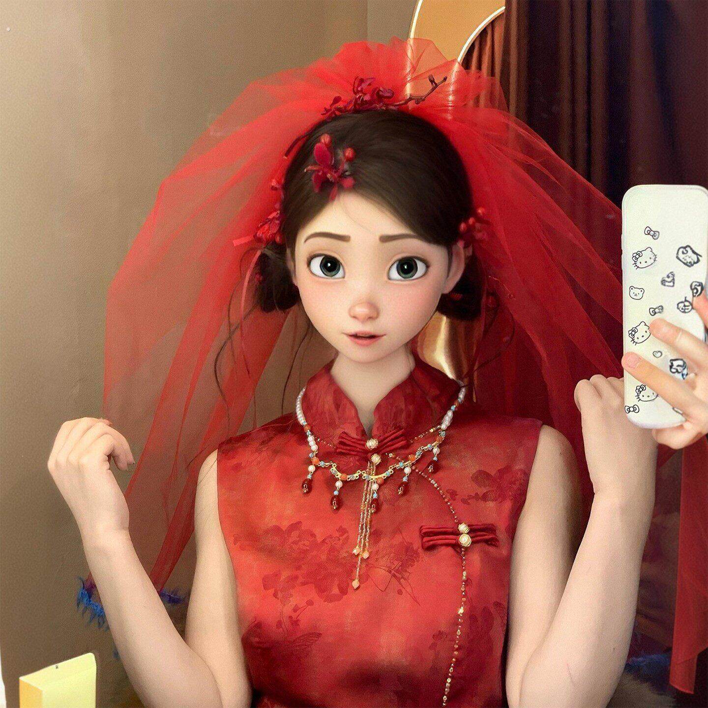 新娘头纱红色中国风领证出片高级绝美2026新款登记告白短款蓬蓬纱