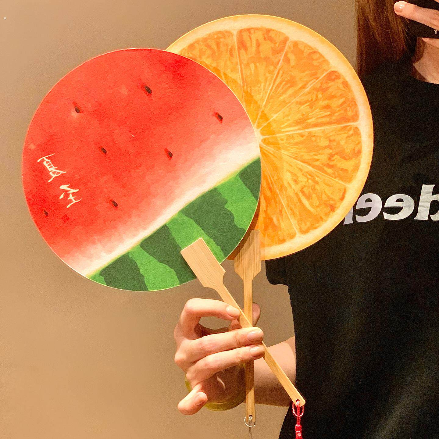 可爱西瓜宣纸团扇女夏天便携式随身蒲扇古风汉服旗袍舞蹈扇手摇扇